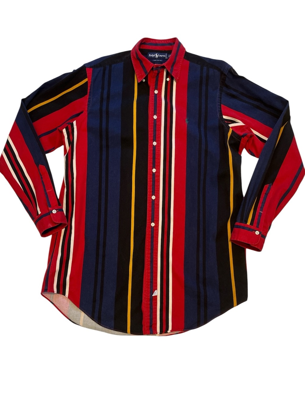 Vtg Preppy 90s Ralph Lauren Rare Multicolor Vertical Striped Pullover Shirt LT